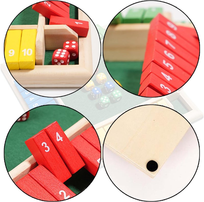 Billowvolve Shut The Box Dice Game 1-4 Players 10 Numbers Wooden Dice Game Traditional Bar Table Mat Game Enhances Math and Decision-Making Skills for Kids and Adults - Image 3